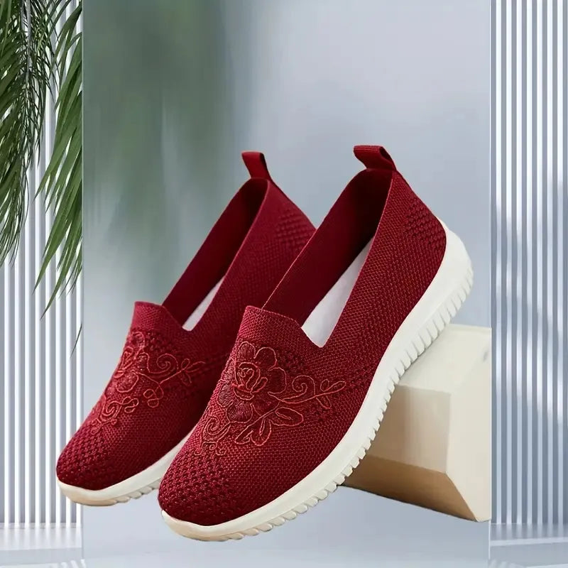 Women'S Breathable Hollow Flat Shoes, Shallow Mouth Flower Solid Color Mesh Shoes, Fashionable Lazy Shoes - 5 - CJ