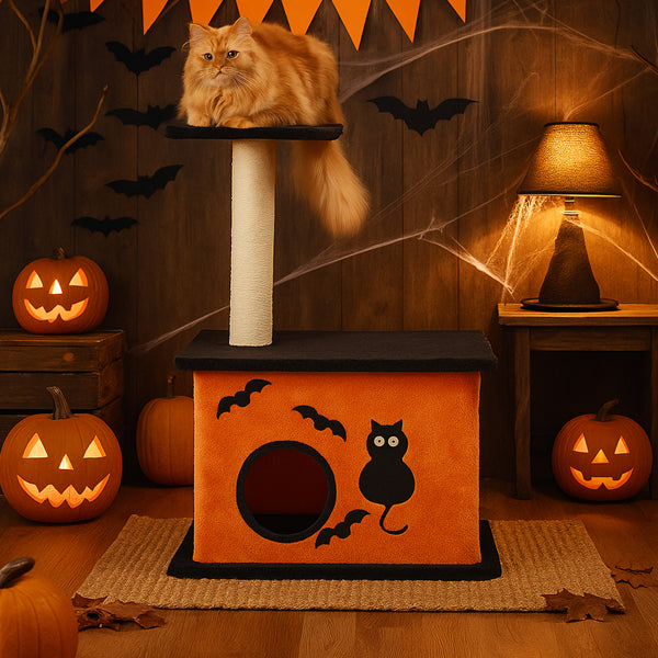 Halloween Cat Tree, Cat Tower Cat Tree For Indoor Cats With Spacious Cat Condo, Large Platform, Sisal Scratching Post, Orange & Black - 5 - cjdroshippping
