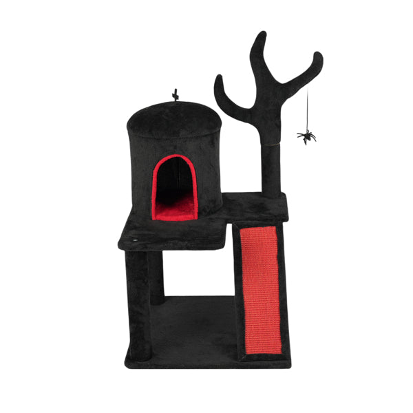 Gothic Cat Tree, Halloween Cat Tower Cat Tree With Spacious Cat Condo, Brach Shaped Scratching Post, Scratching Ladder, Spider Toy For Indoor Cats, Red & Black - 5 - cjdroshippping