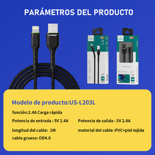 L203 Lightning Cable 2.4A 1M Black USB 3.0 UWINN - 5 - CJ