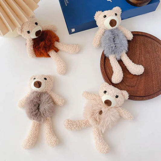 Girls Lovely Scrunchies Cute Bear Hair Band Rabbit Fur Hair Rope Soft Warm Rubber Band Pretty Hair Accessories - 5 - CJ