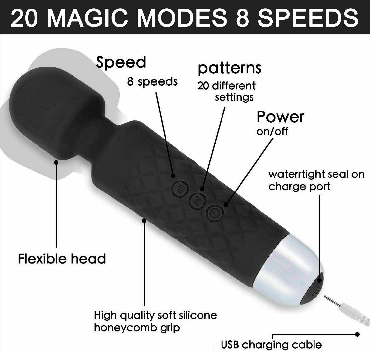 Magic Massage Wand Muscle Relaxation Massager 20 Speed Vibrating Full Body Therapy Motor Vibration - 5 - CJ