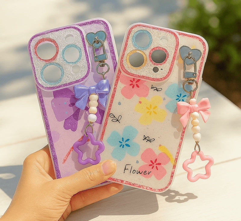 Glitter Floral Case With Charm - 5 - CJ