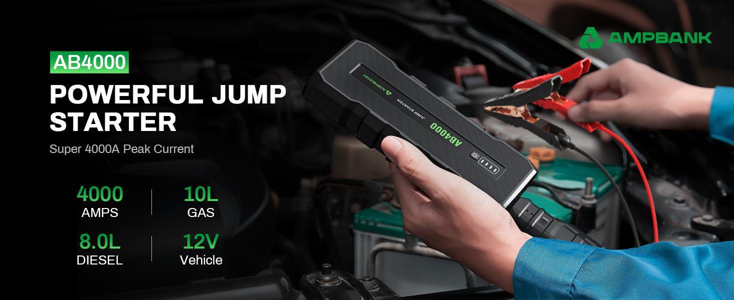 4000A Emergency Starting Power Supply 12V Portable Car Battery Jump Starter With 18W Fast Charge For 10L Gasoline And 8L Diesel Engines With LED Light Jump Starter Cable And EVA Storage Box - 5 - cjdropshipping