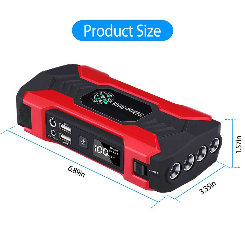 Car Jump Starter Booster 800A Peak 28000mAh 12V Battery Charger Up To 6.0L Gas Or 3.0L Diesel Engine With LCD Screen 4 Modes LED Flashlight