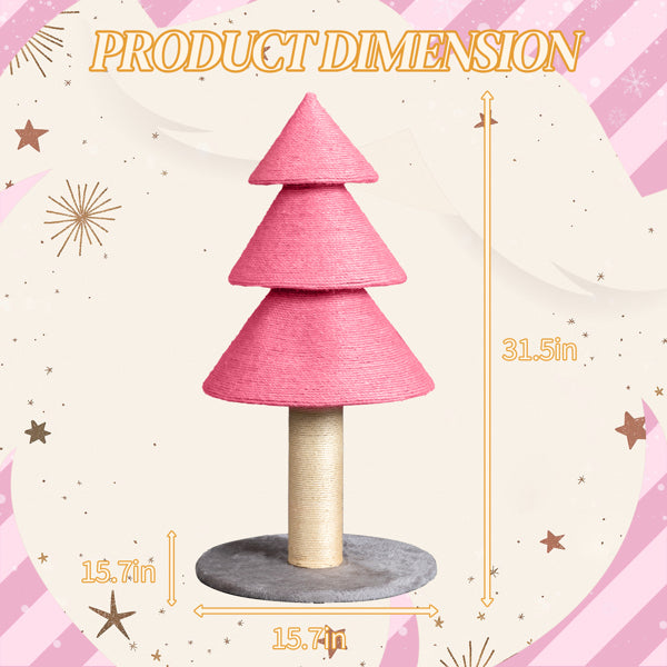 31.5in Christmas Tree Cat Scratcher, Cat Scratching Post For Indoor Cats, Large Sisal Cat Scratching Tree Cat Scratch Tower, - Pink - 5 - CJ