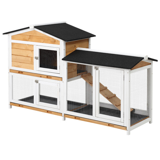 2 Storey Rabbit Hut Wooden Bunny Hut Small Animal House With Ramp - 5 - CJ