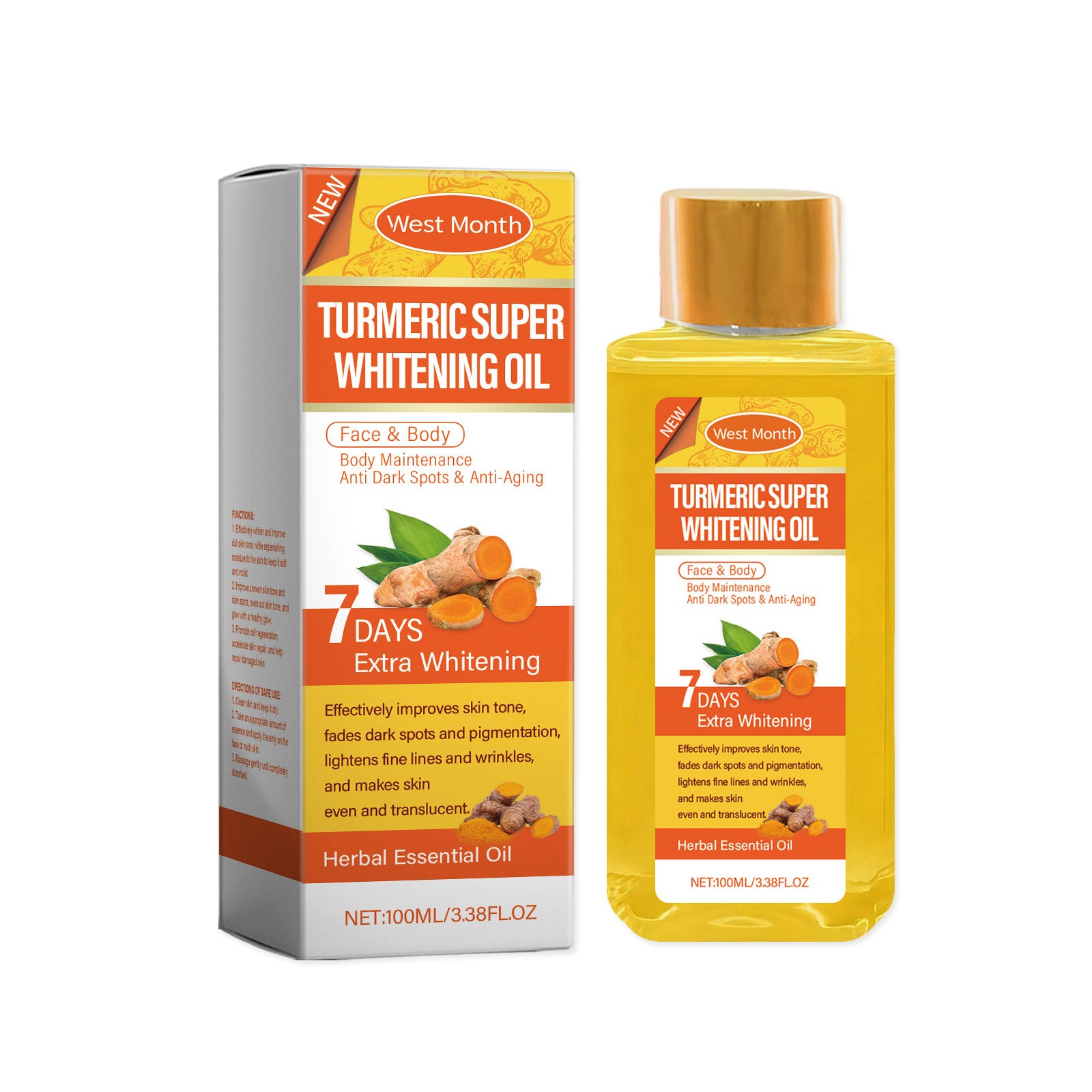 West&Month Turmeric Body Whitening Oil, Daily Gentle Moisturizing Body Skin Delicate Skin Oil - 5 - CJ