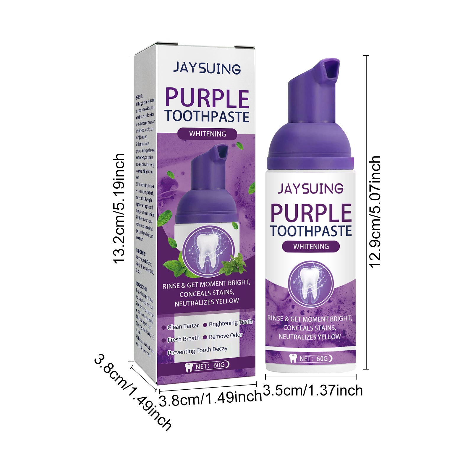 Jaysuing Purple Tooth Whitening Toothpaste Brightens Teeth, Cleanses Stains, Diminishes Odors, And Beauties Teeth Toothpaste - 5 - CJ