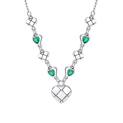 Green Zirconium Love Splice Necklace Women's Ins Fashion Heavy Industry Small Group Clavicle Chain - 4 - https://x.com/titan_prim62775J