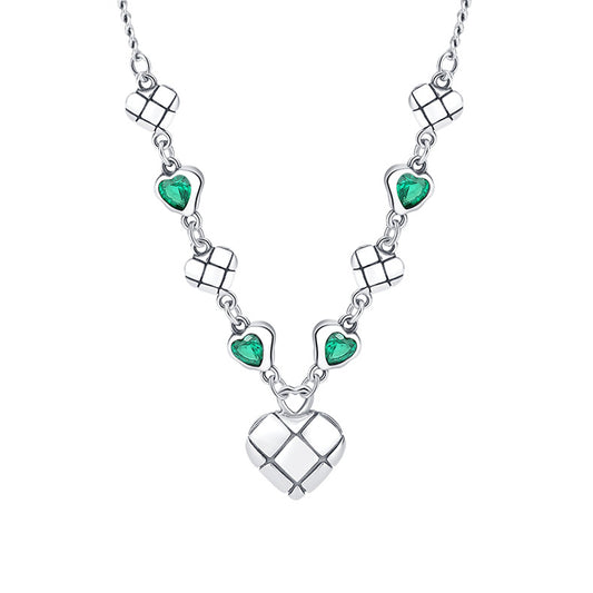 Green Zirconium Love Splice Necklace Women's Ins Fashion Heavy Industry Small Group Clavicle Chain - 4 - https://x.com/titan_prim62775J