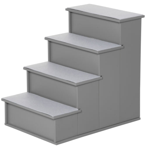 PawHut 4 Step Wooden Dog Steps Pet Stairs For Dogs, Cat Ladder For Bed Couch With Non - Slip Carpet 40 X 59 X 54.2 Cm, Grey - 5 - CJ