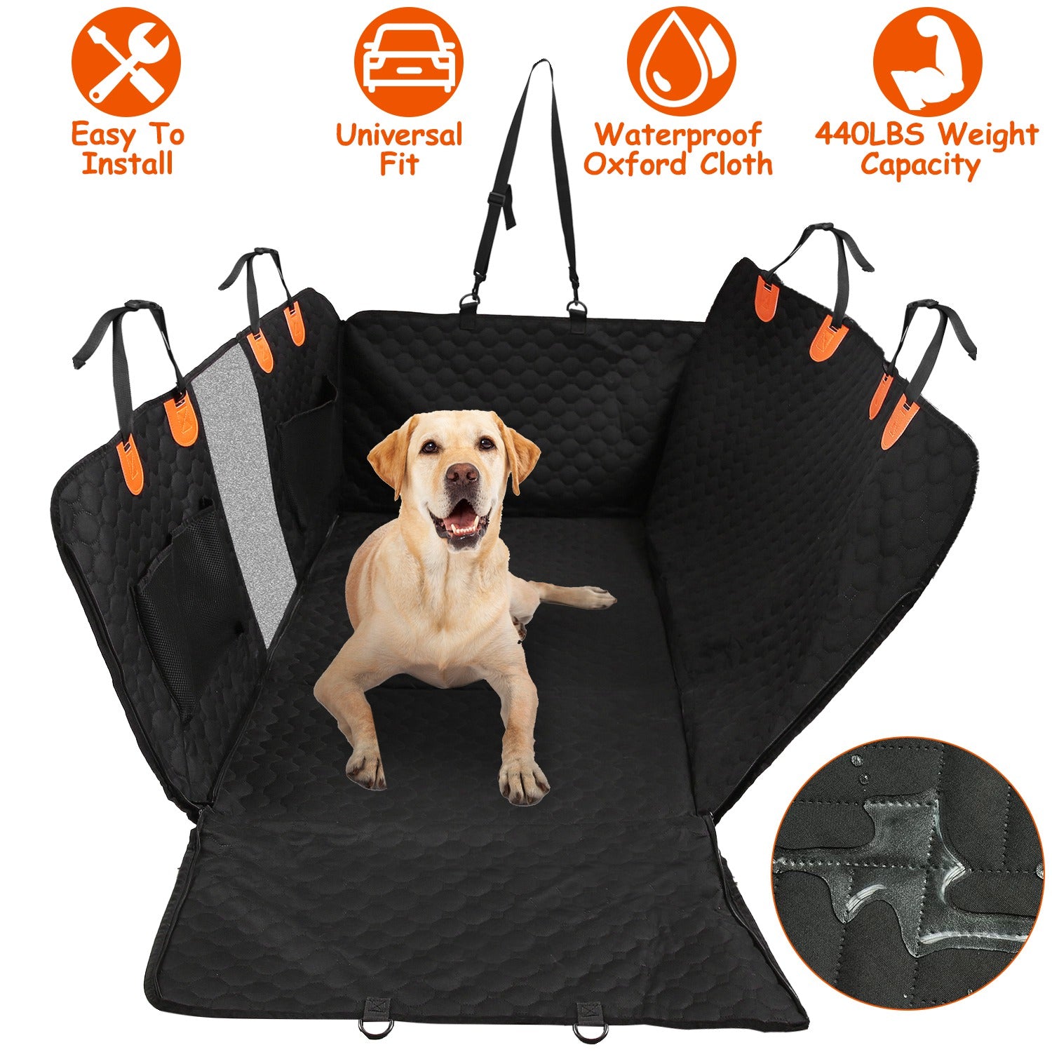 Dog Car Back Seat Cover With Zipper Mesh Window Storage Bags Waterproof 600D Oxford Cloth Car Seat Protector With Slide Flaps For Cars Trucks SUVs - 5 - CJ
