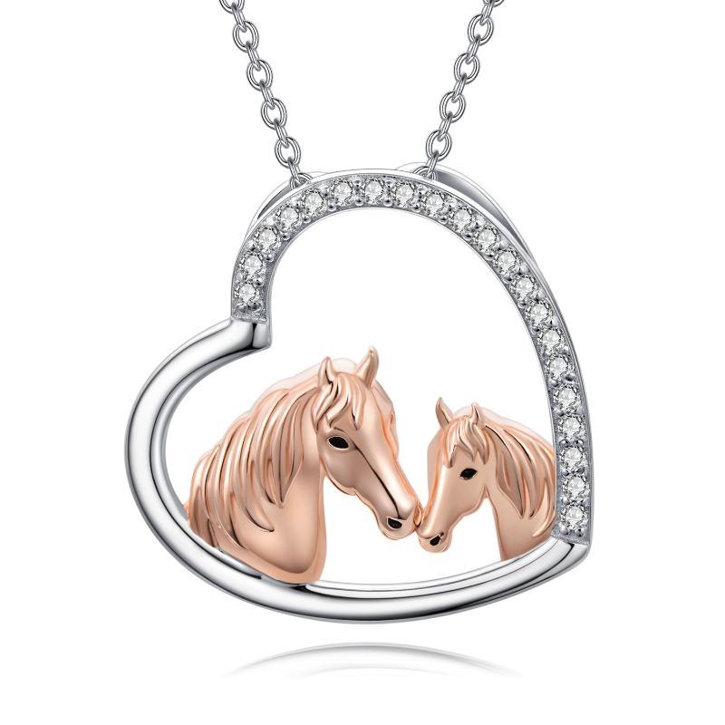 925 Sterling Silver Mama and New Horse Heart Mother Daughter Necklace for Women
