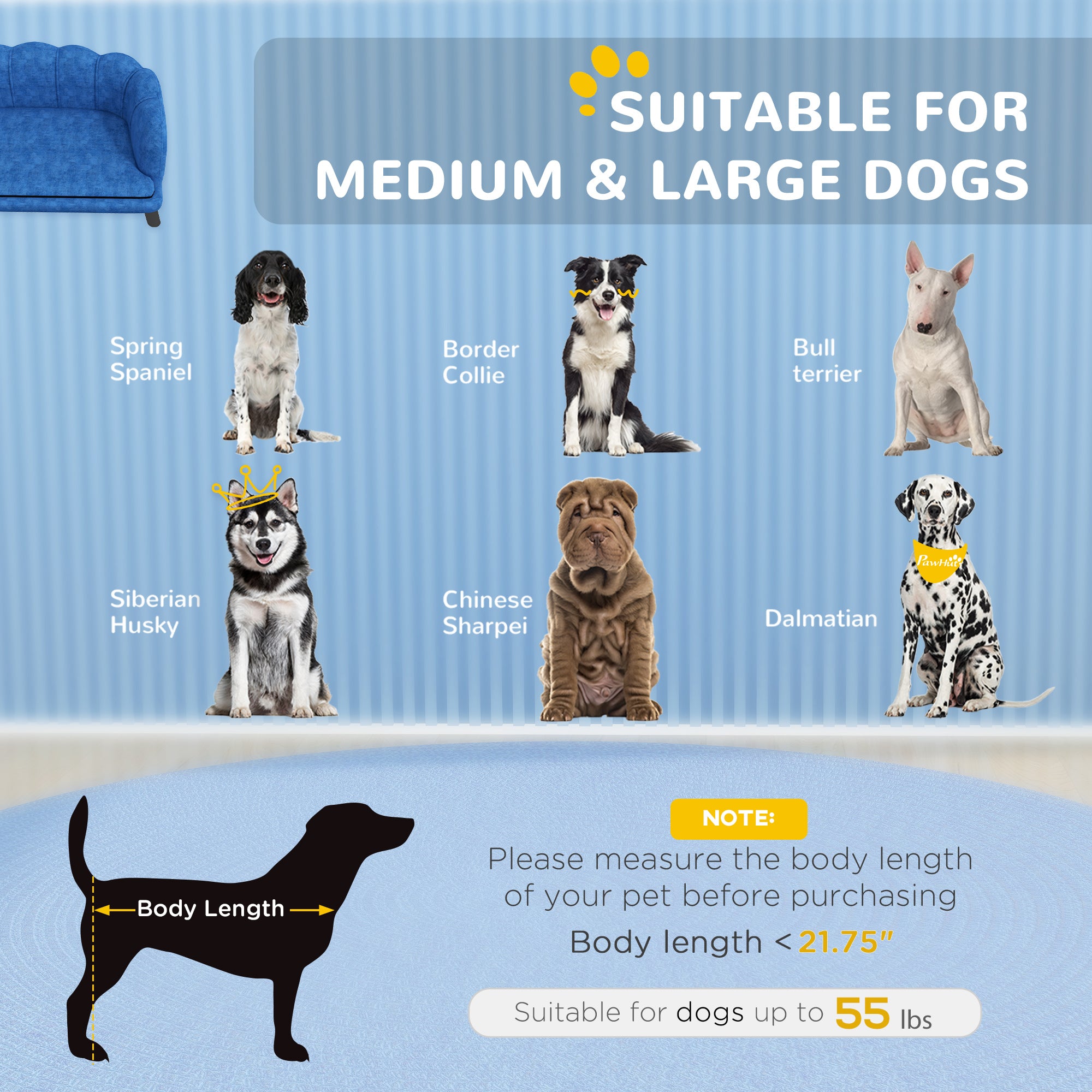 Pearl Design Pet Sofa for Medium and Large Sized Dogs, Pet Bed with Cushion and Solid Wood Legs, Dark Blue - 5 - CJ