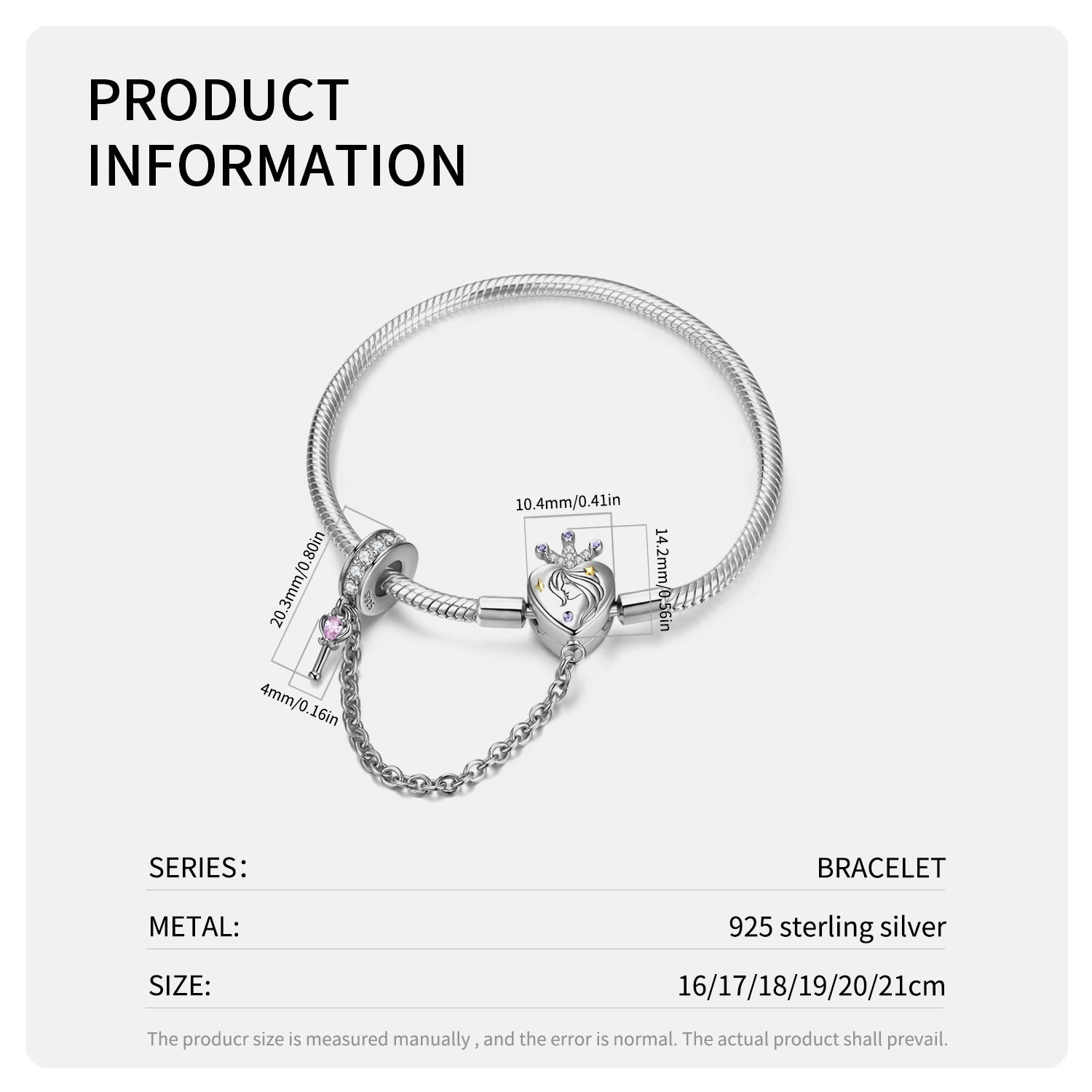 S925 Sterling Silver Heart Lock Snake Bone Chain Diy Beaded Bracelet Basic Chain - 4 - https://x.com/titan_prim62775J