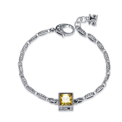 Letter G Purple Zircon Bracelet Women's Vintage S925 Sterling Silver Carved Heavy Design Bracelet - 4 - https://x.com/titan_prim62775J
