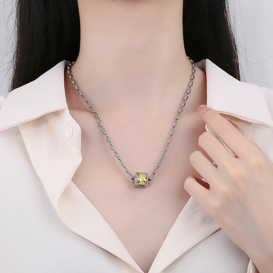 S925 Sterling Silver Large G Double Color Cubic Zircon Necklace Heavy Industry High Quality - 4 - CJ