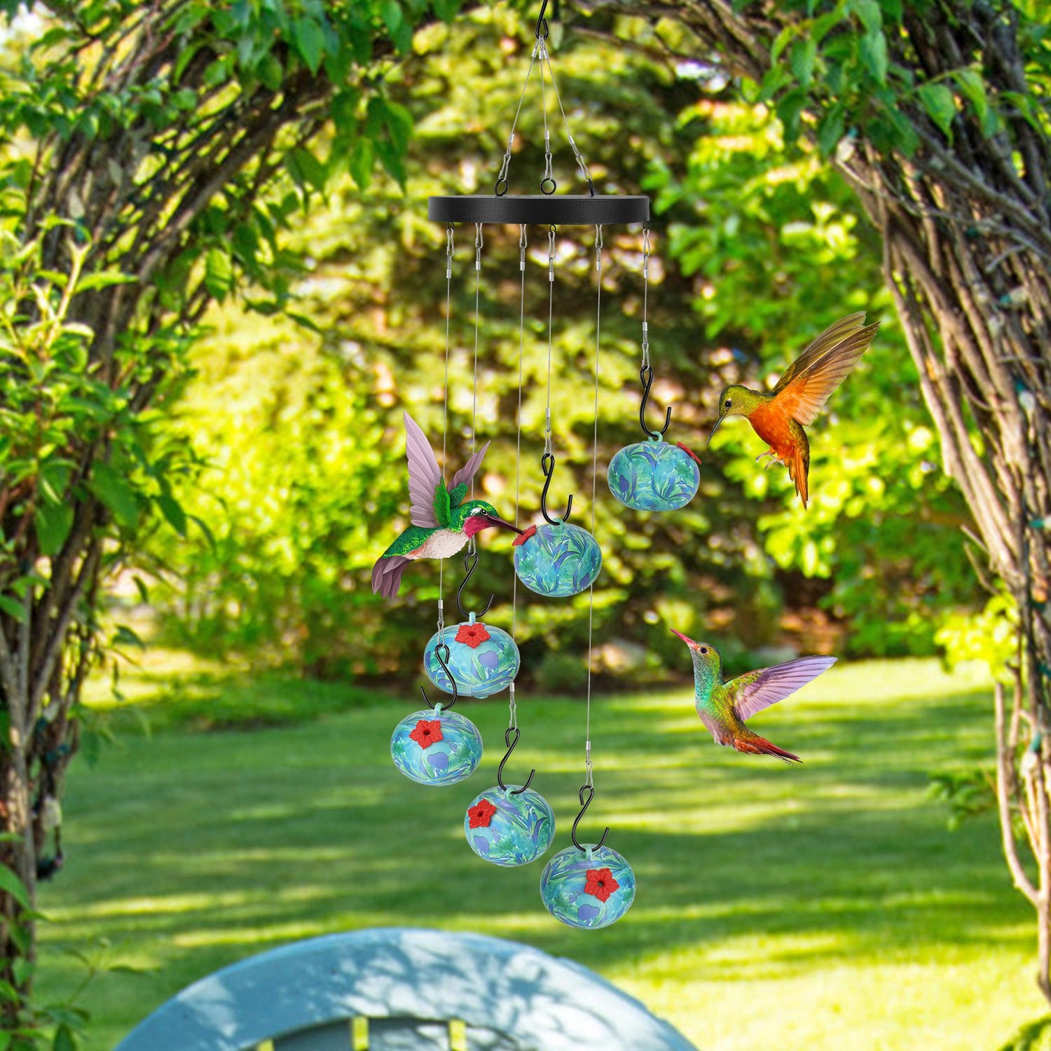 1Pc Wind Chimes Humming Bird Feeder Ant And Bee Proof Outdoor Hanging Hummingbird Feeder For Viewing Decoration For Garden Patio Yard Balcony - 5 - CJ