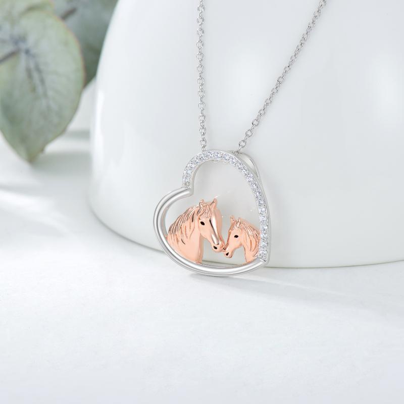 925 Sterling Silver Mama and New Horse Heart Mother Daughter Necklace for Women