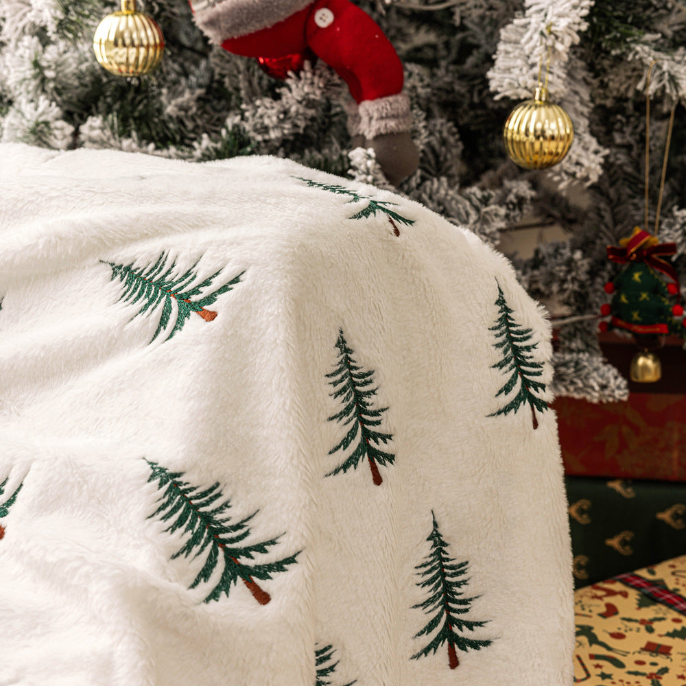 Christmas Plush Sofa Blanket Christmas Tree Embroidery Throw Living Room Sofa Decoration - 0 - CJ