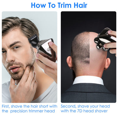 1Pc Head Shavers For Bald Men 5 In 1 7D Electric Rotary Razor Rechargeable Cordless Head Beard Trimmer Shaver Kit IPX6 Waterproof Dry Wet Grooming Kit With 3 Combs - 5 - CJ
