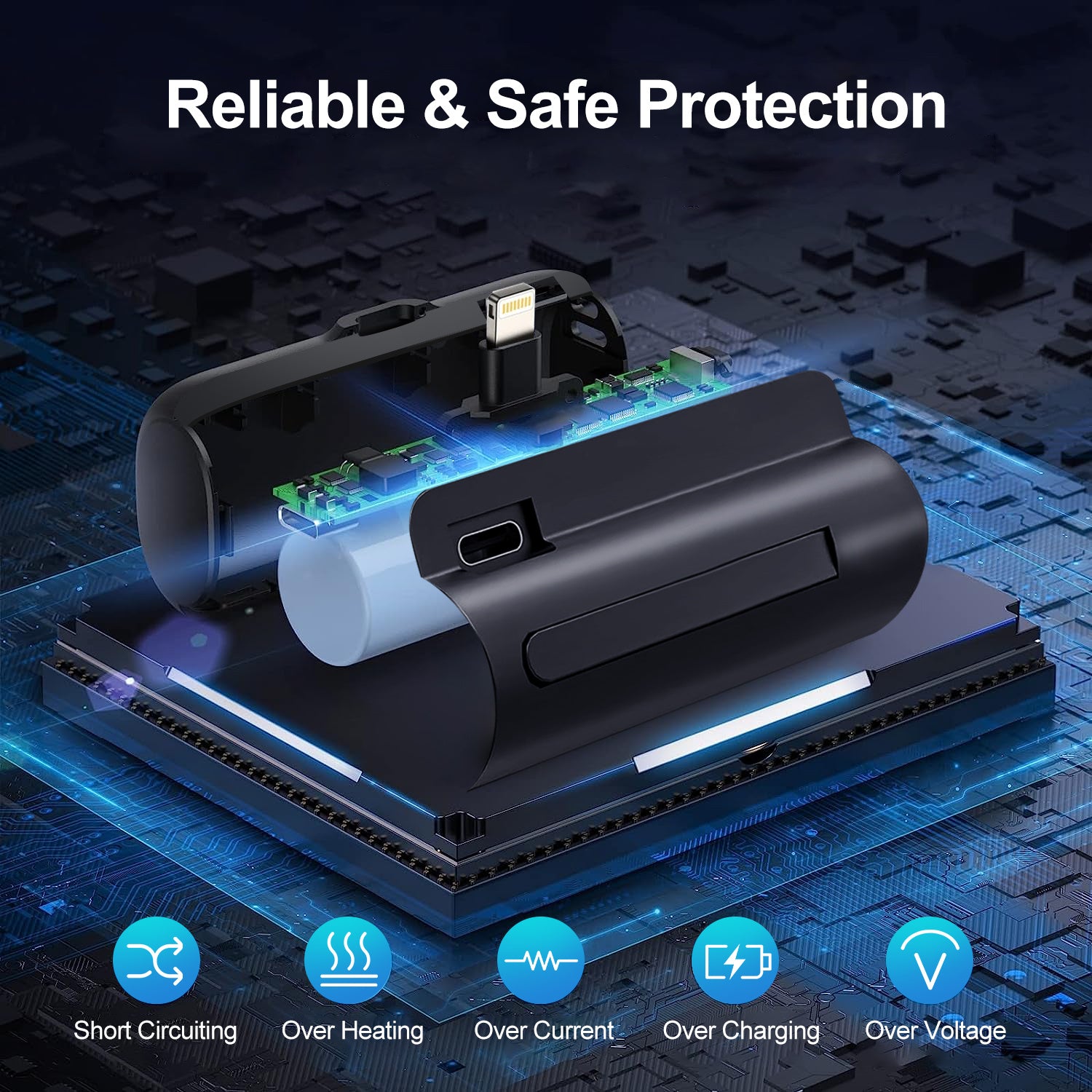 1Pc 5000mAh Portable Phone Charger Built-in Type-C IOS Cable Dual Output Power Bank Compact Size Compatible With IOS Phone