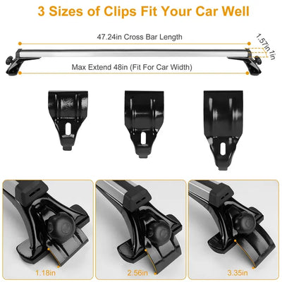 47.24in Universal Top Roof Rack Cross Bar Cargo Carrier Aluminum Crossbar Rack With 165LBS Capacity Fit For Most Vehicle Wagon Car Without Roof Side Rail - 5 - CJ