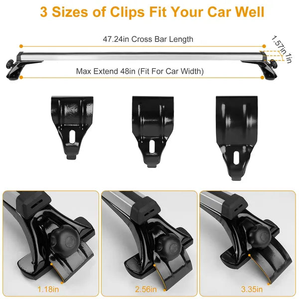 47.24in Universal Top Roof Rack Cross Bar Cargo Carrier Aluminum Crossbar Rack With 165LBS Capacity Fit For Most Vehicle Wagon Car Without Roof Side Rail - 5 - CJ