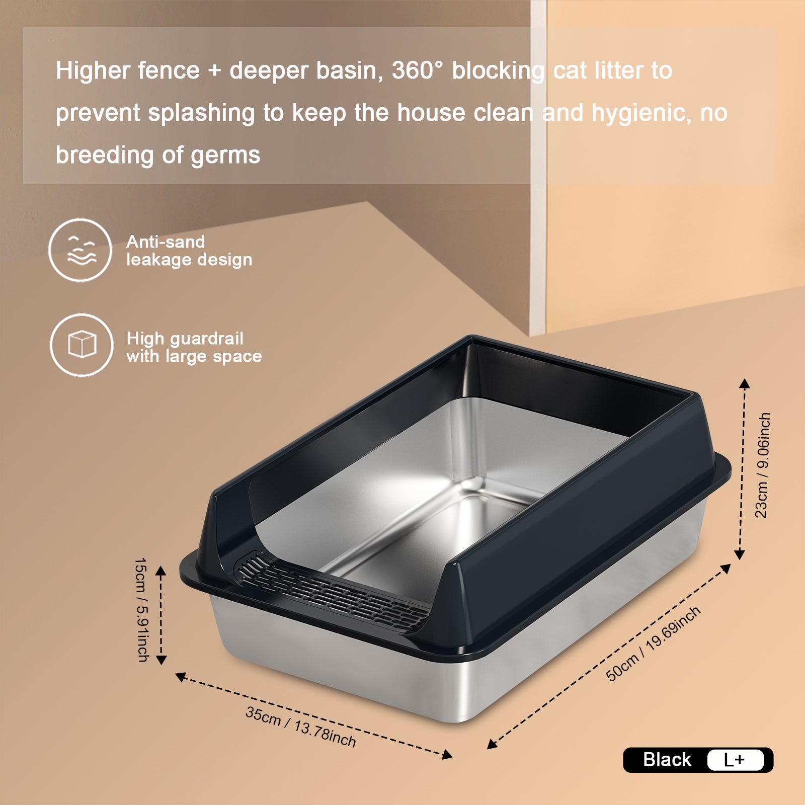 Oversized Stainless Steel Litter Box, Semi - enclosed Splash - proof And Leak - proof Design, Removable Lid, Suitable For Big Cats, And More - 5 - CJ