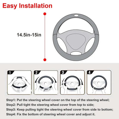 Steering Wheel Cover 14.5in - 15in Diameter Universal Fiber Leather Car - 5 - CJ