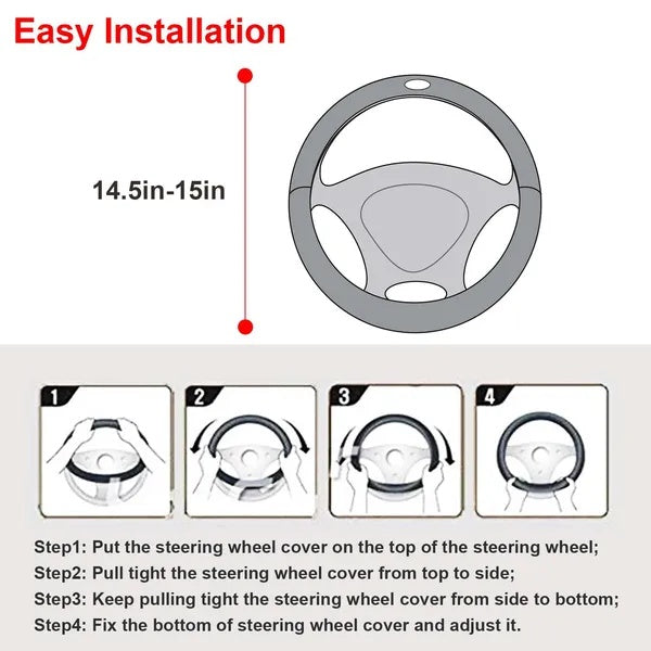 Steering Wheel Cover 14.5in - 15in Diameter Universal Fiber Leather Car - 5 - CJ