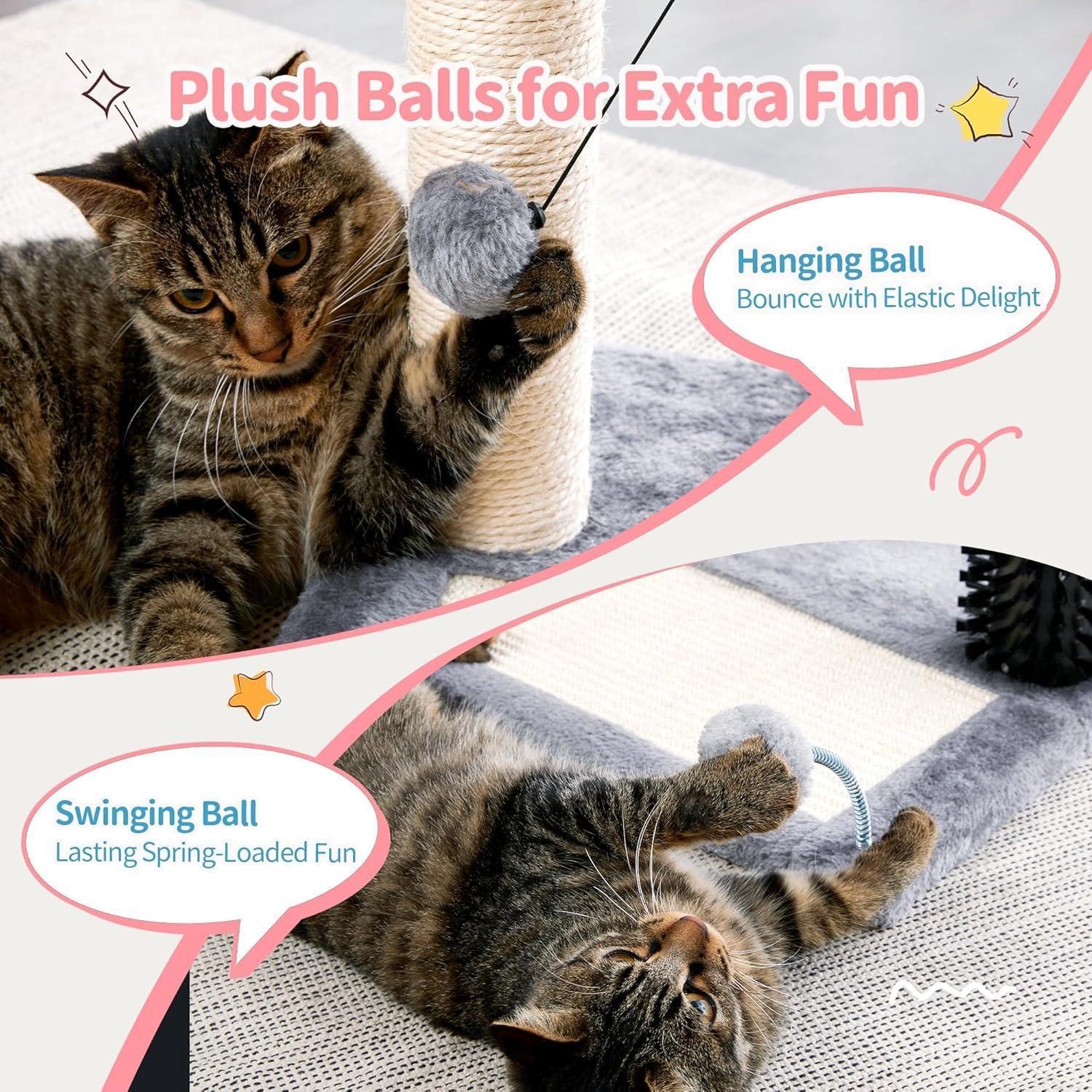 Small 4 - in - 1 Cat Tree Tower With Self - grooming Brush And Natural Sisal Scratching Post, Soft Plush Cat Bed And Hanging Ball, Suitable For Indoor Kittens - 5 - CJ