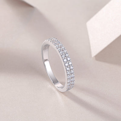1Luxury Fashion Double Row Diamond Ring With Moissanite Silver Ring Prohibit TikTok sales - 5 - CJ