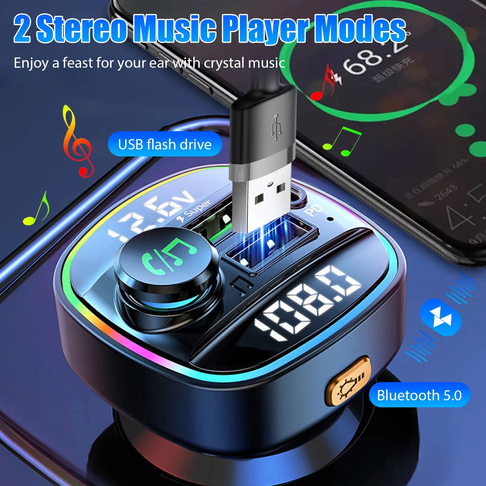 Bluetooth 5.0 Car Wireless FM Transmitter Adapter USB PD Charger AUX Hands - Free Noise Reduction Audio Receiver Car Kit Handsfree Dual - 5 - CJ