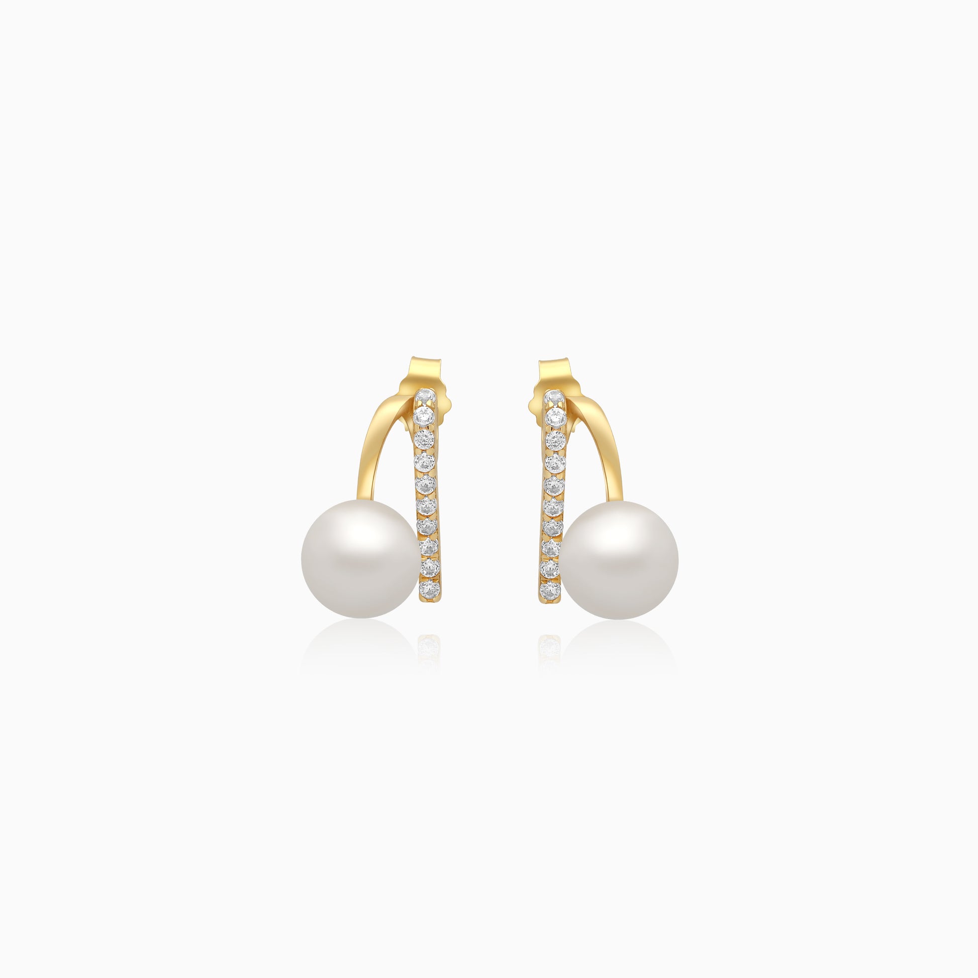 Danah Yellow Gold Earrings 18 Karat With Pearls And Zircon Stones