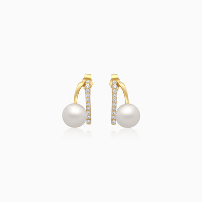 Danah Yellow Gold Earrings 18 Karat With Pearls And Zircon Stones - 5 - CJ