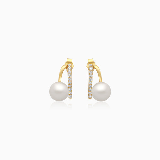 Danah Yellow Gold Earrings 18 Karat With Pearls And Zircon Stones - 5 - CJ