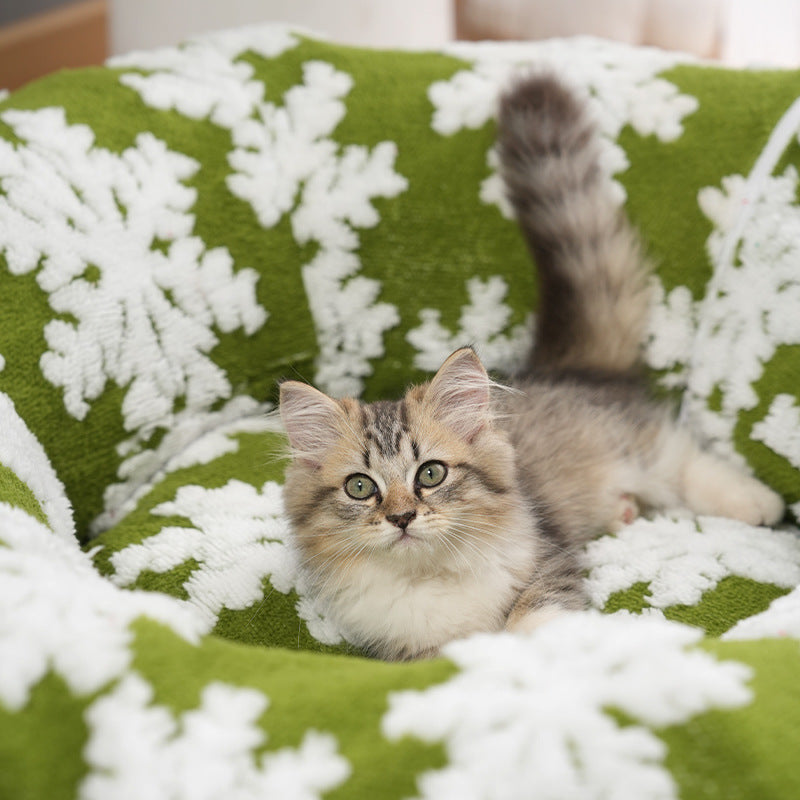 Christmas - style Pet Tunnel Bed, Green Snowflakes - 0 - CJ