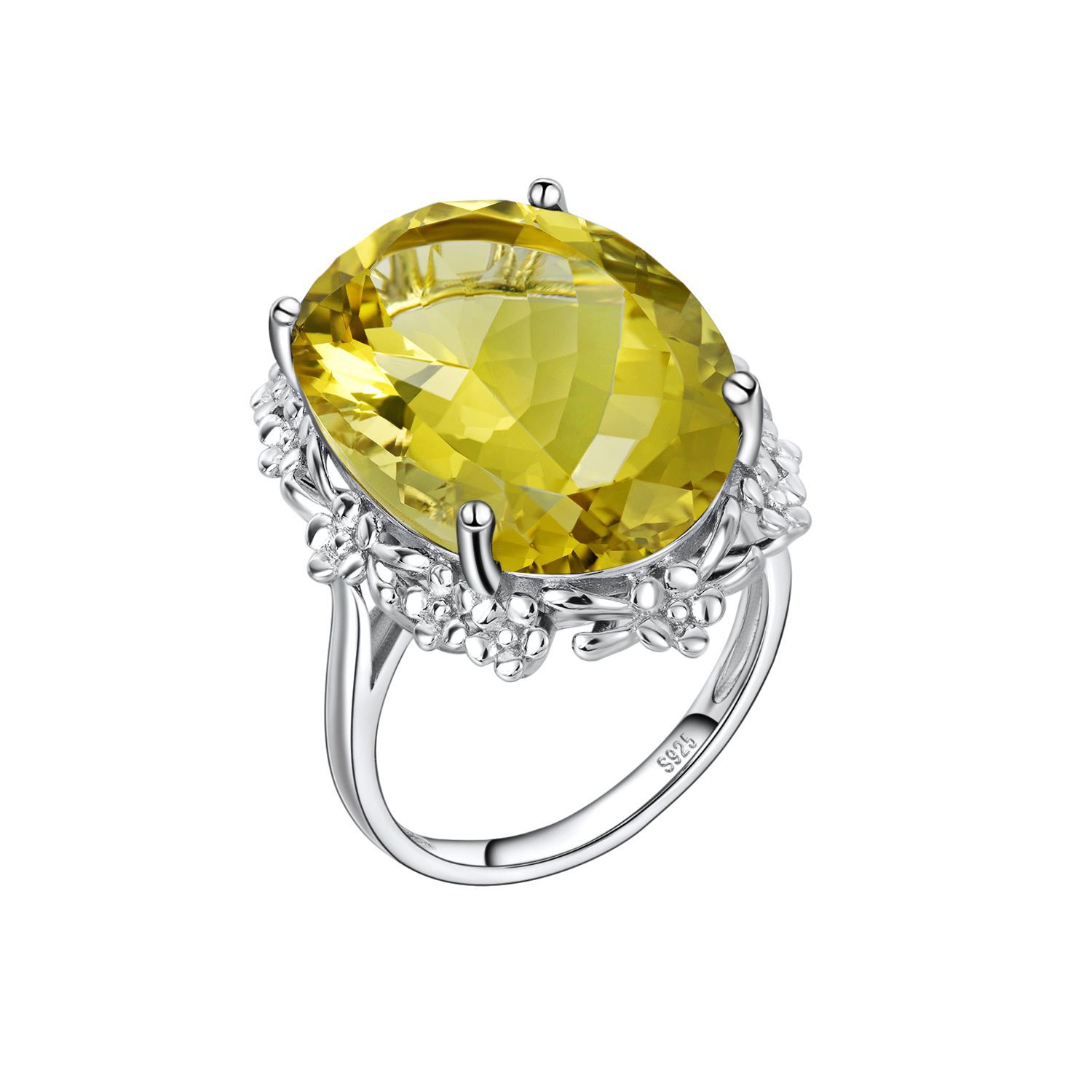 Natural Lemon Crystal Ring Luxury Style Jewelry S925 Silver - 4 - CJ