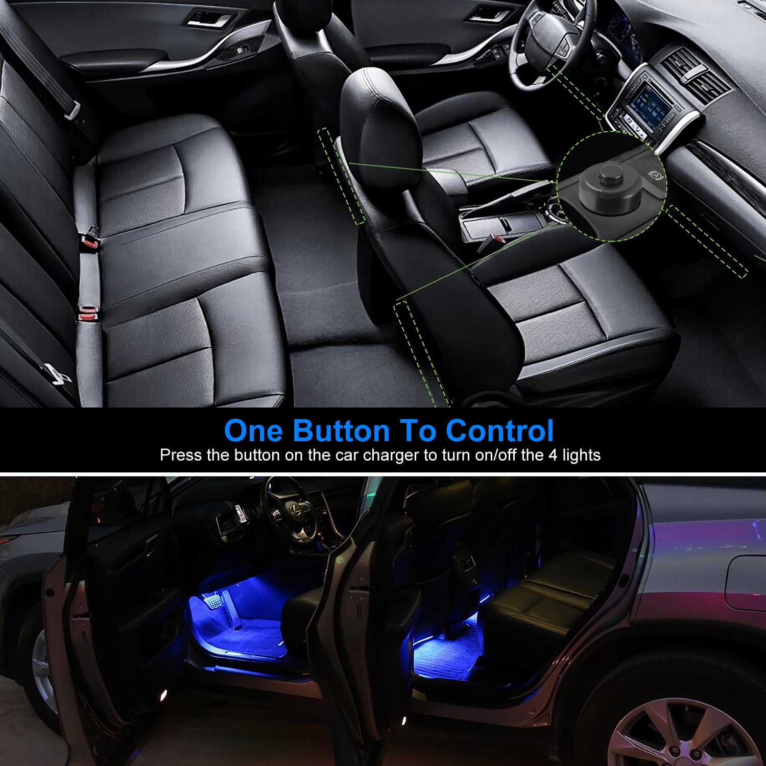 4Pcs Car Interior LED Atmosphere Light Car Charge Decorative Lamp DC 12V Blue Light - 5 - CJ
