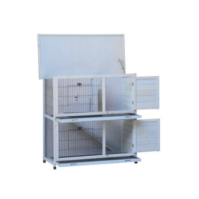 Rabbit Hutch Outdoor, 2 - Story Rabbit Cage Indoor With Run, Bunny Cage With 2 Removable No - Leak Trays, Pet Cages With Non - Slip Ramp, Waterproof Roof, Fence, For Small Animals - 5 - CJ