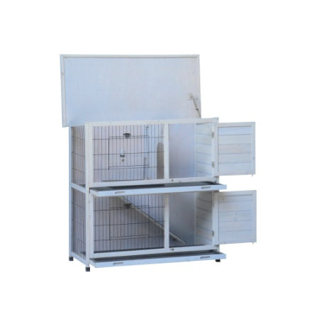Rabbit Hutch Outdoor, 2 - Story Rabbit Cage Indoor With Run, Bunny Cage With 2 Removable No - Leak Trays, Pet Cages With Non - Slip Ramp, Waterproof Roof, Fence, For Small Animals - 5 - CJ