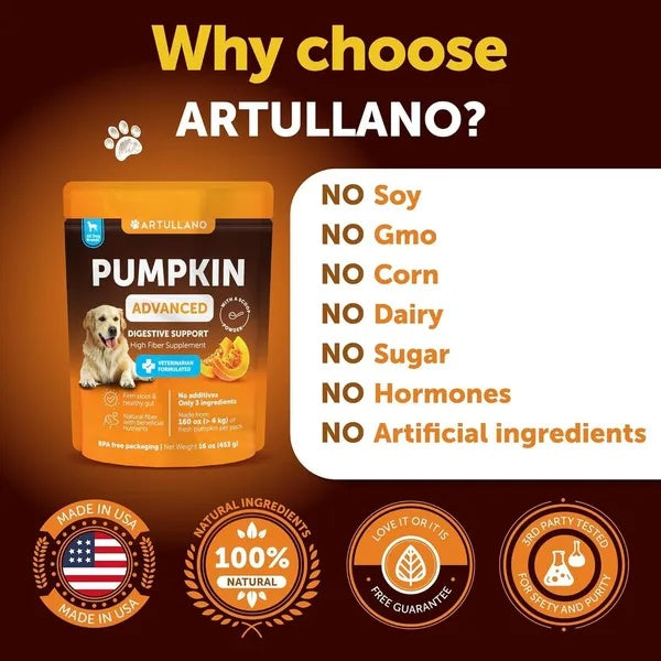 Pumpkin Powder For Dogs Digestive Support 16 OZ Fiber Supplement For Constipation For Gut Healthy Skin Digestion Glands Firm Stool Poop Anti Diarrhea Gas Relief Made In USA - 5 - CJ