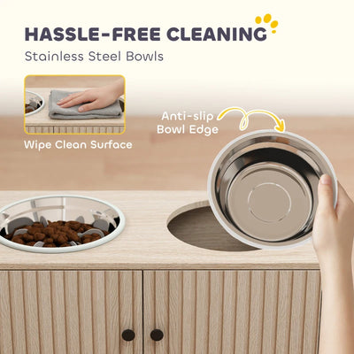 Elevated Dog Bowl, Large Feeding Dog Bowl Stand With 2 Stainless Steel Bowls, Storage Drawer, And Slow Feeder Mat. - 5 - CJ