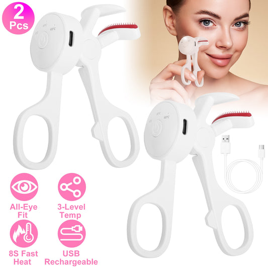 2Pcs Heated Eyelash Curler Electric USB Rechargeable Eyelash Curler Anti Burn Compact With Comb Heat Up Fast Within 8S For All Eye Shapes For Women Make Up Gift Travel Valentine Mother Day - 5 - CJ