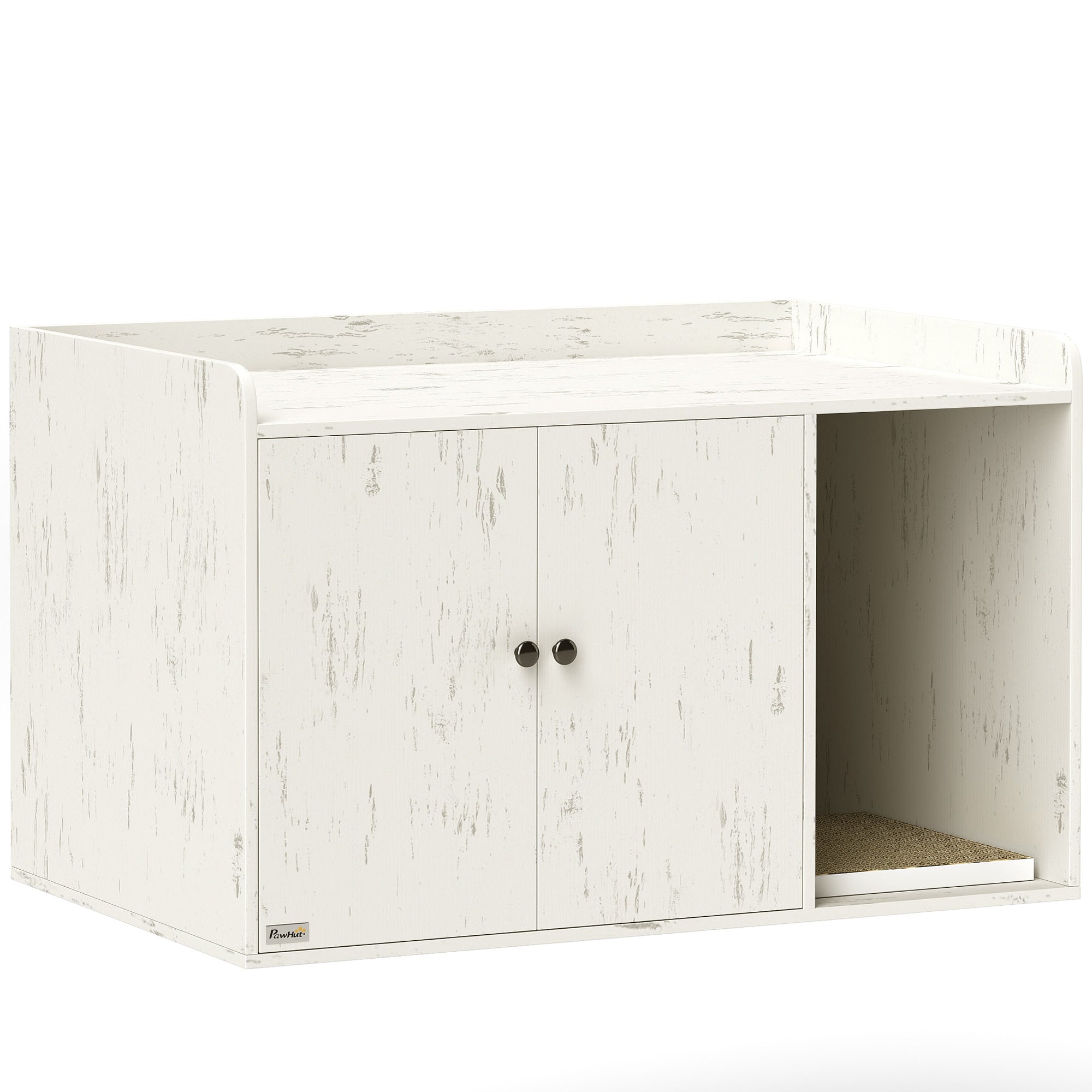 32 Cat Litter Box Enclosure With Scratching Mat, Cat Entrance, Fit Most Of Cat And Litter Box, Distressed White - 5 - CJ