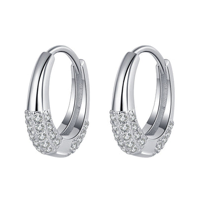 Sterling Silver S925 French Oval Minimal Design Diamond Set Zircon Earrings - 4 - CJ