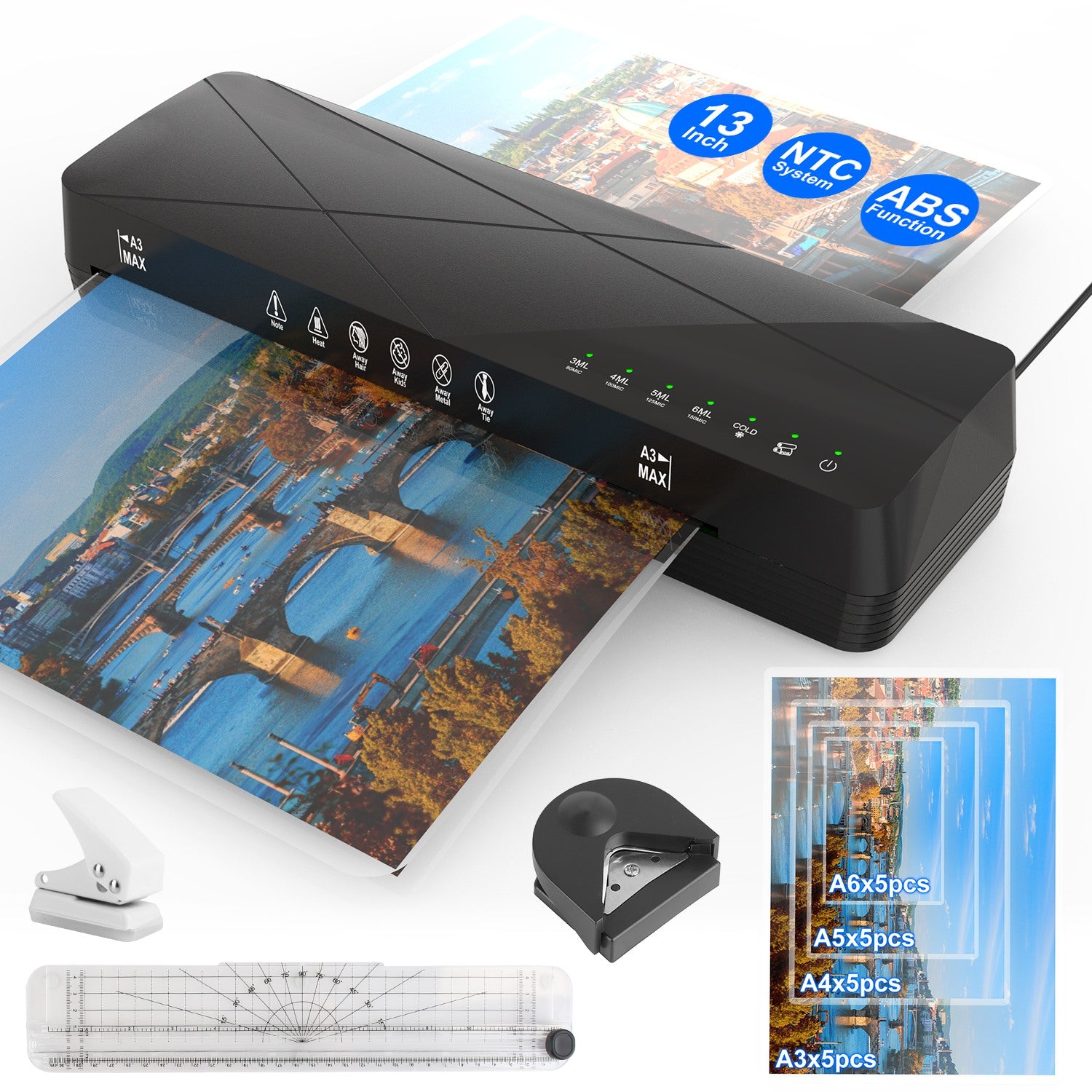 1Pc 13Inch Laminator Machine Hot And Cold Mode A4 Personal Thermal Laminator With ABS Function 60S Warm Up Time 30Mins Auto Off For Home Office School Business - 5.0 - CJ
