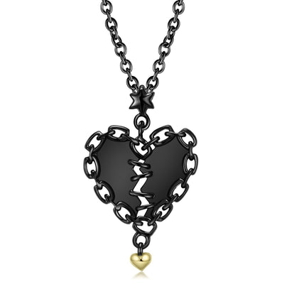 Sewn Heart Necklace Hollow Zirconium Inlaid Black Gold Niche Design S925 Sterling Silver Pendant - 4 - CJ - Set - CJJE1597710 - Set